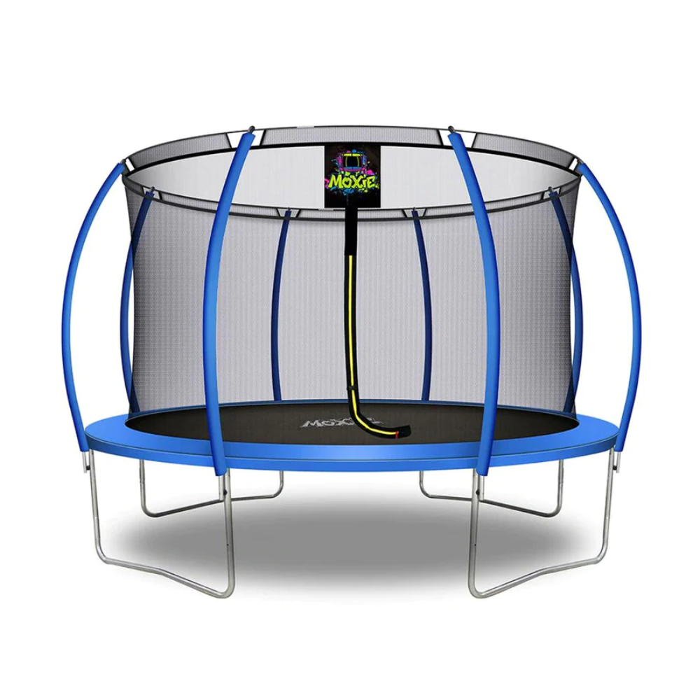 machrus moxie 12 feet blue pumpkin trampoline side view