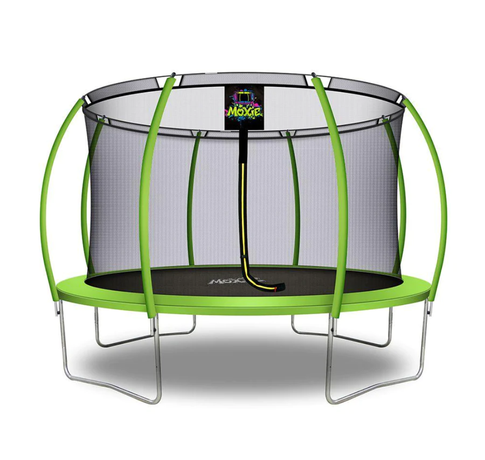 machrus moxie 12 feet green apple pumpkin trampoline side view