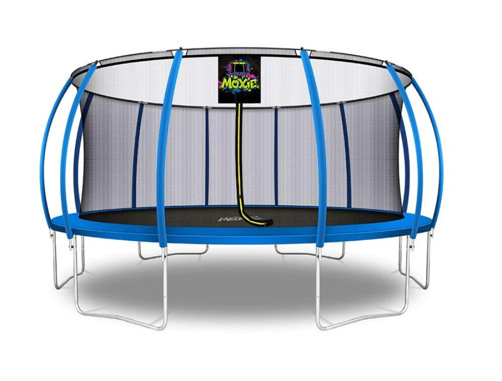 machrus moxie 16 feet blue pumpkin trampoline side view