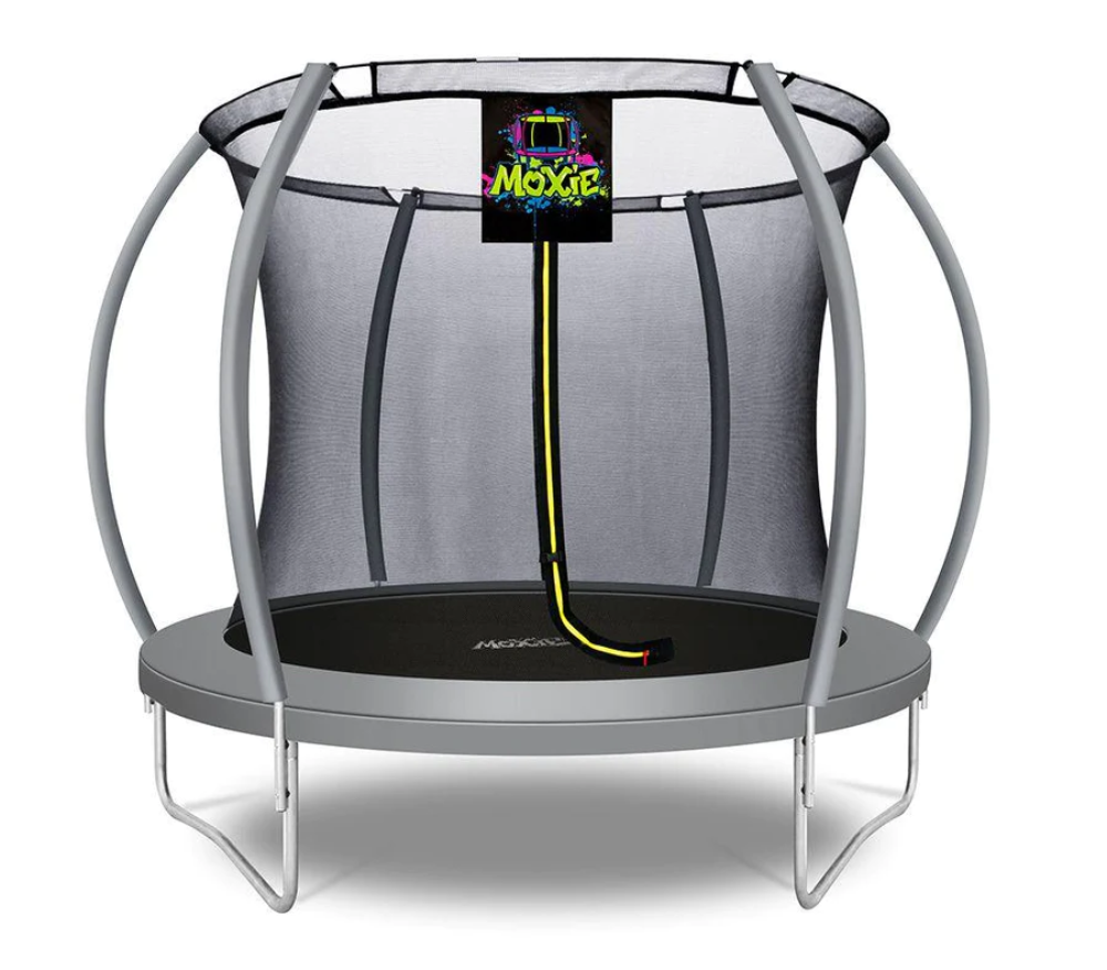 machrus moxie 8 feet gray pumpkin trampoline side view