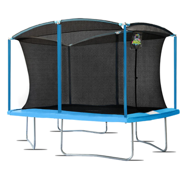 machrus moxie cyan blue gymnastics rectangular trampoline side view