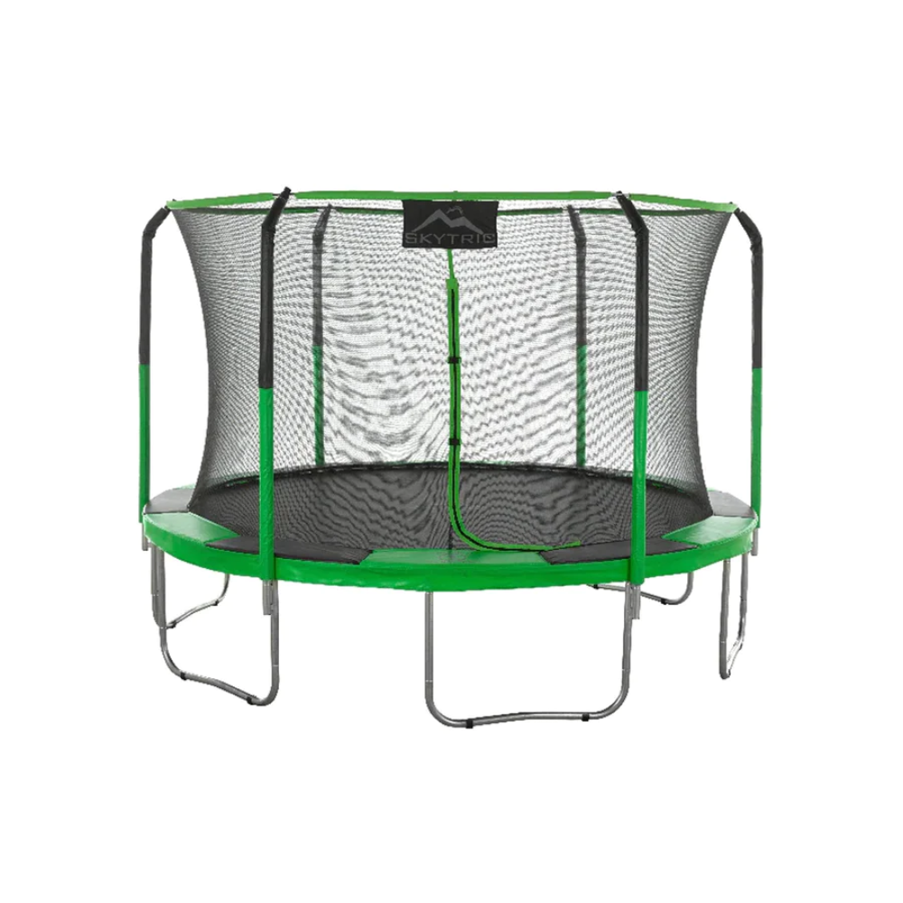 machrus skytric 11 feet black green round trampoline front view