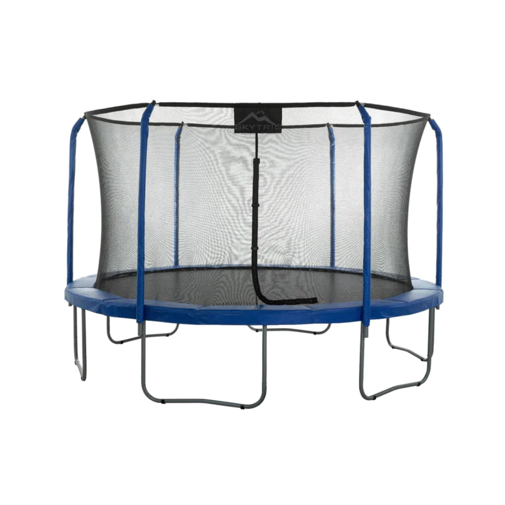 machrus skytric 11 feet blue round trampoline front view