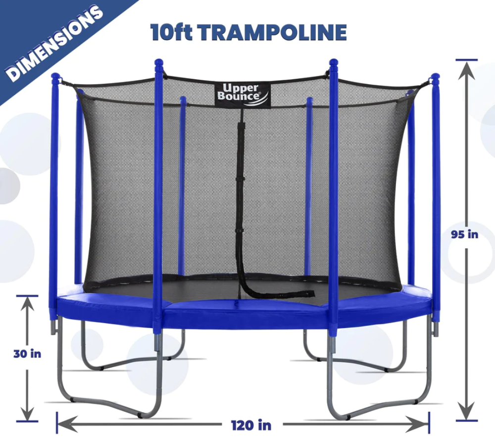 machrus upper bounce 10 feet round trampoline front view dimensions