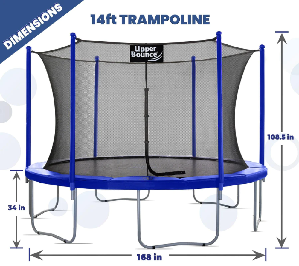 machrus upper bounce 14 feet round trampoline front view dimensions