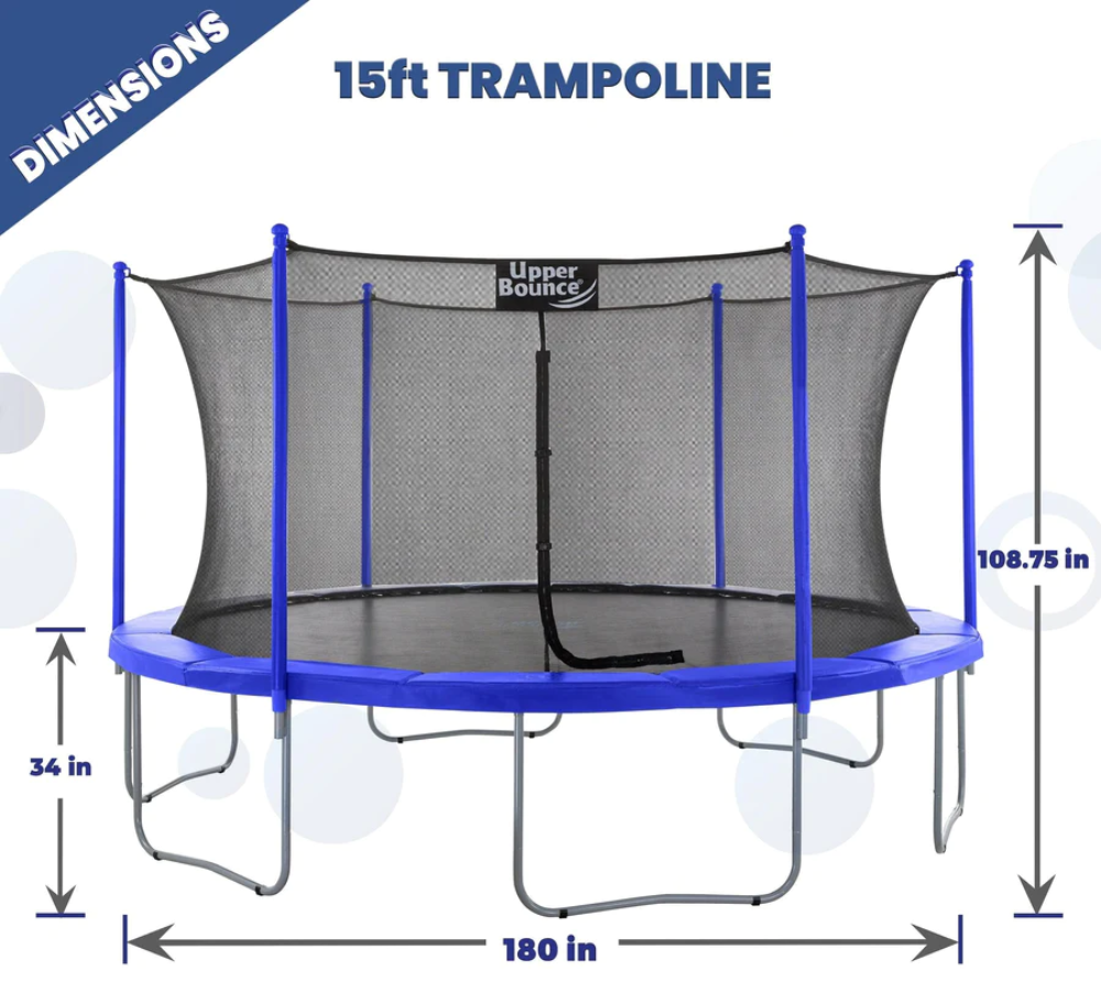 machrus upper bounce 15 feet round trampoline front view dimensions