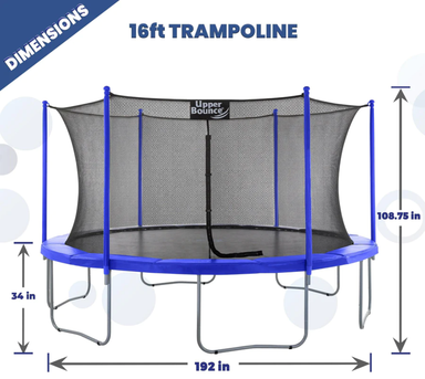 machrus upper bounce 16 feet round trampoline front view dimensions