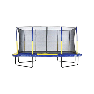 machrus upper bounce 9 by 15 feet blue yellow gymnastics rectangular trampoline front view